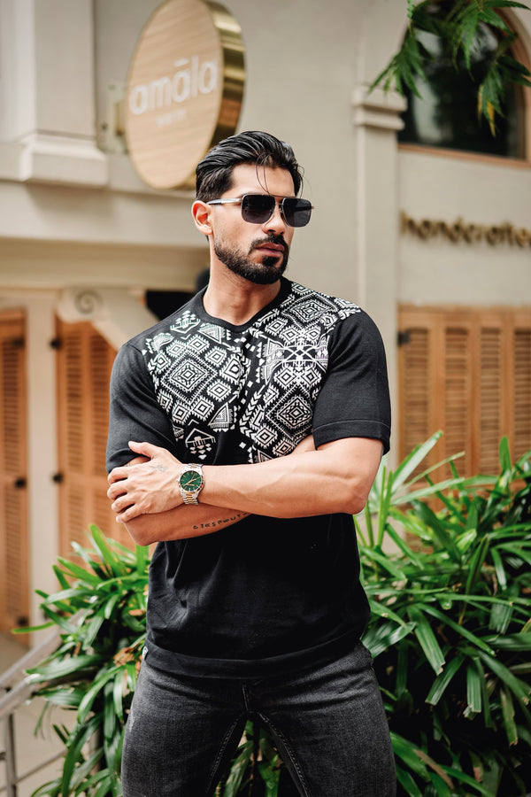 Berron Black with White Knitted Cotton T-Shirt