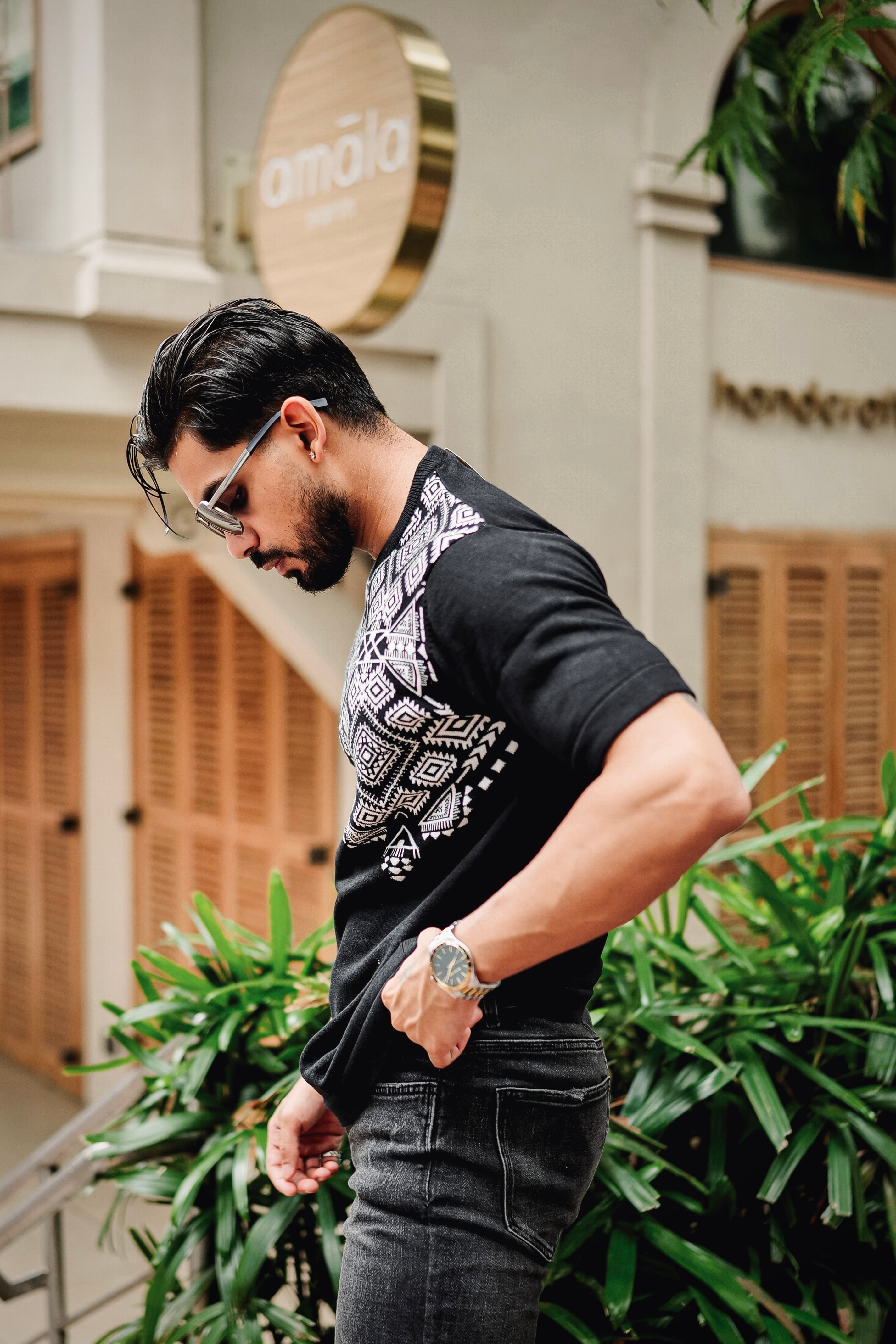 Berron Black with White Knitted Cotton T-Shirt