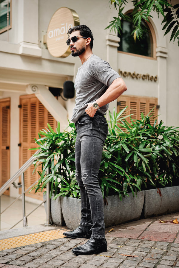 Georgian Grey Knitted Cotton T-Shirt