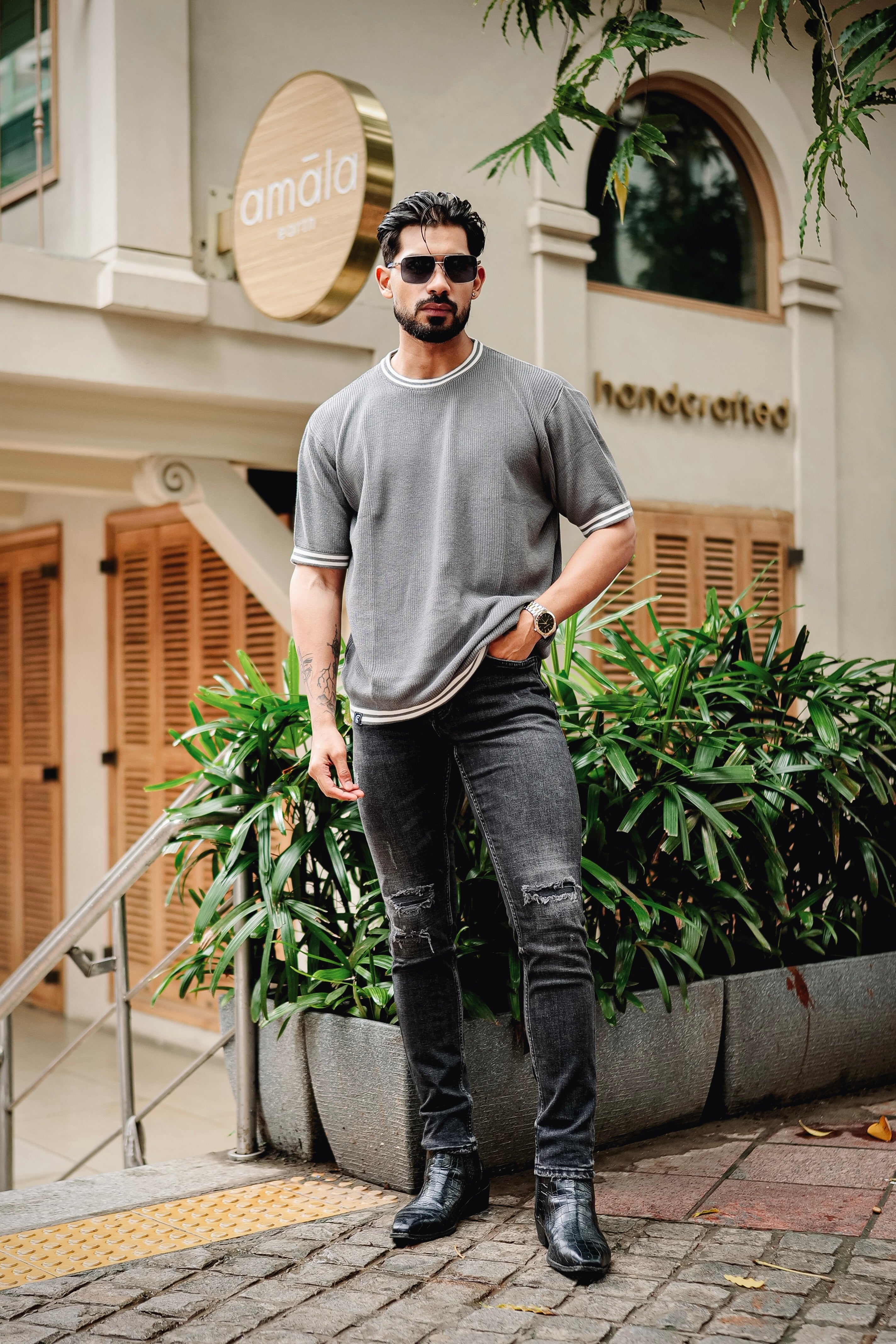 Pumpkin Grey Knitted Cotton T-Shirt