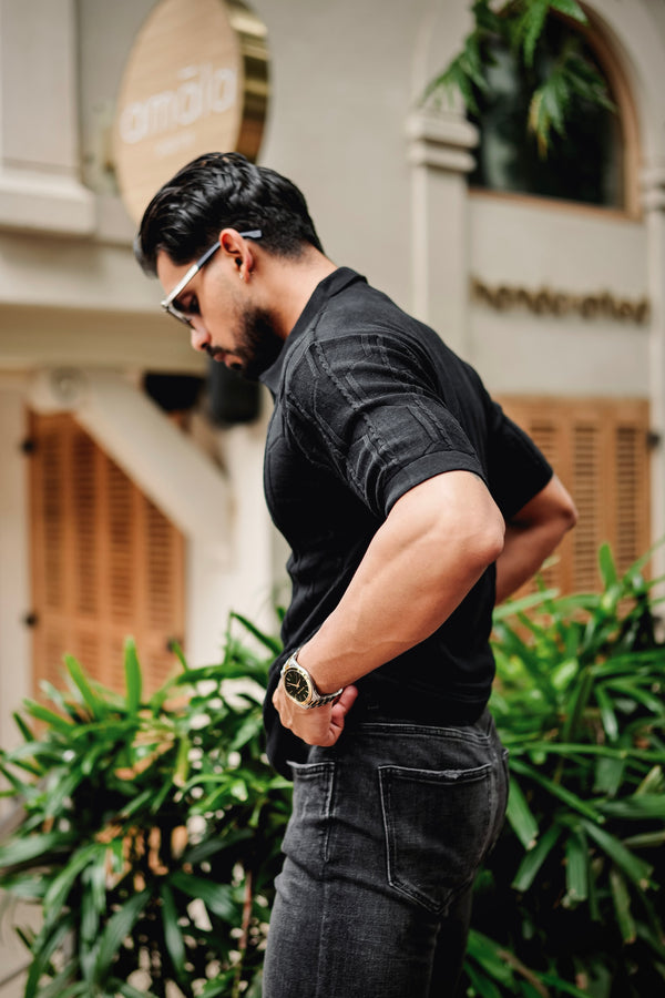 Molassa Black Knitted Cotton Polo T-Shirt