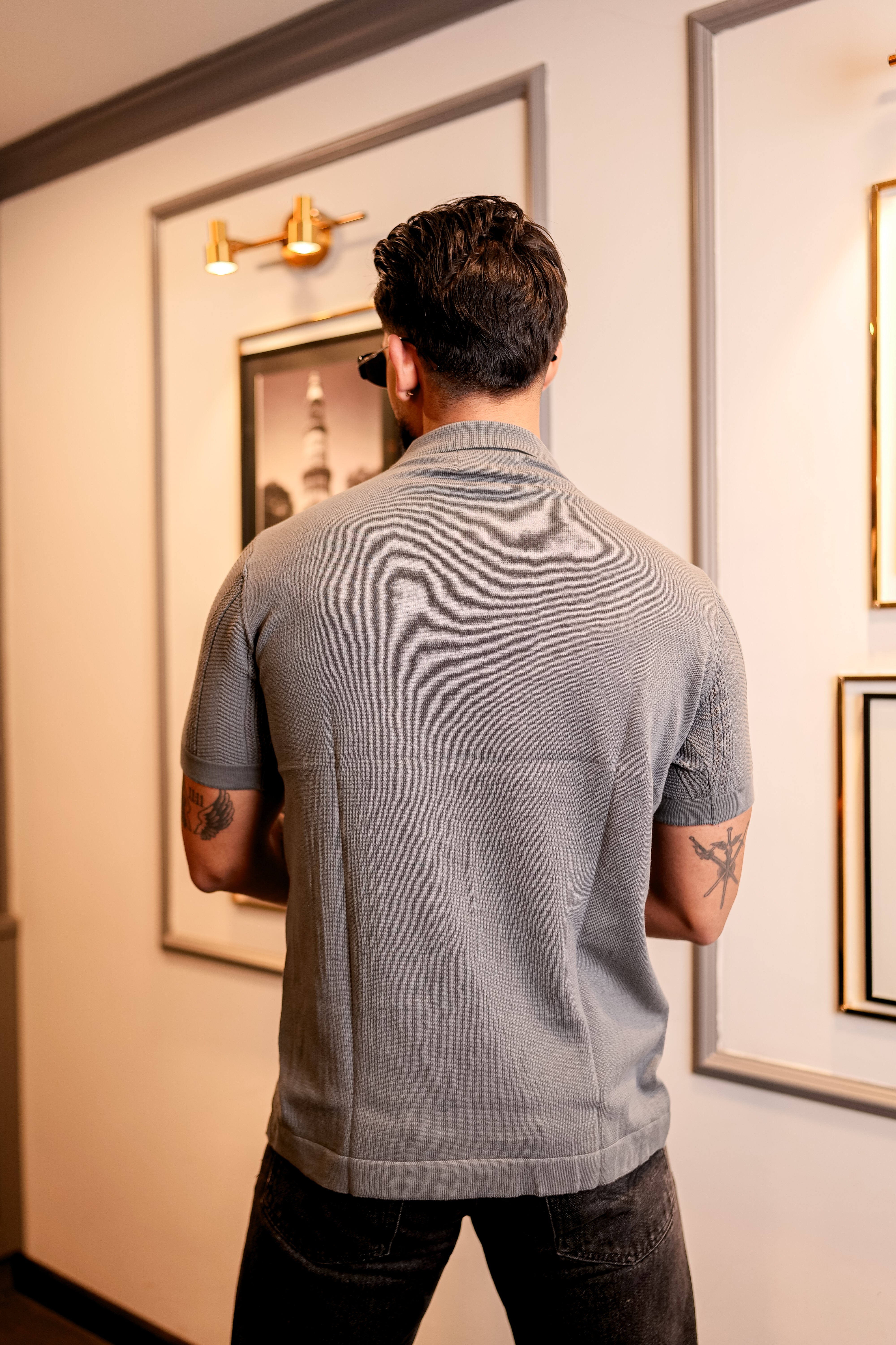 Beern Dark Grey Knitted Cotton Polo T-Shirt