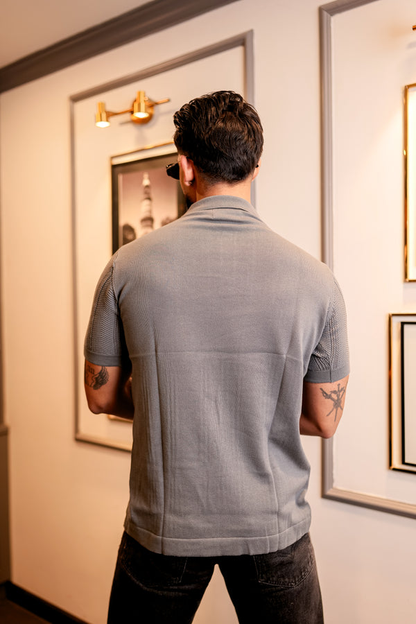 Beern Dark Grey Knitted Cotton Polo T-Shirt