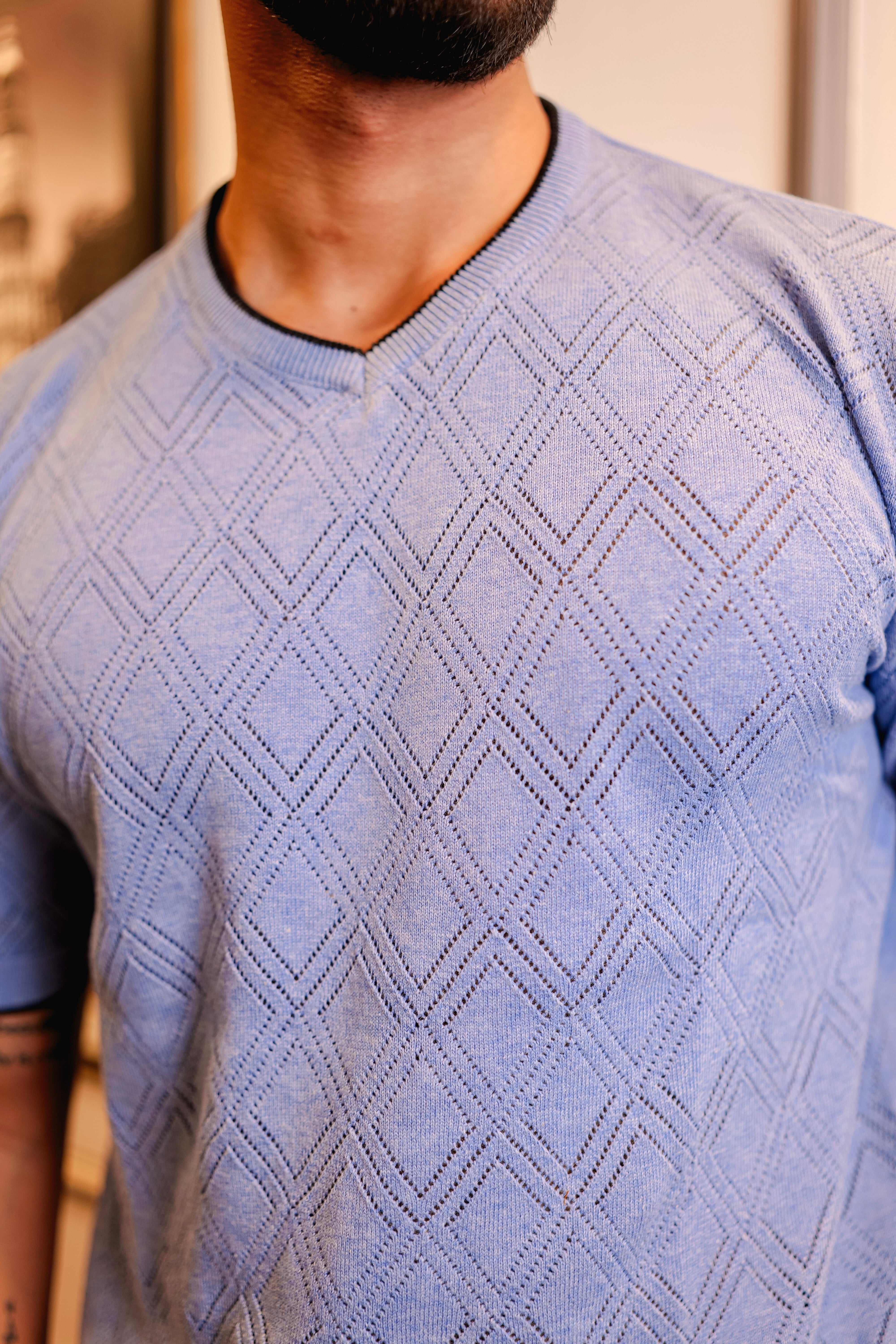 Drift Skyblue Melange Knitted Cotton T-Shirt