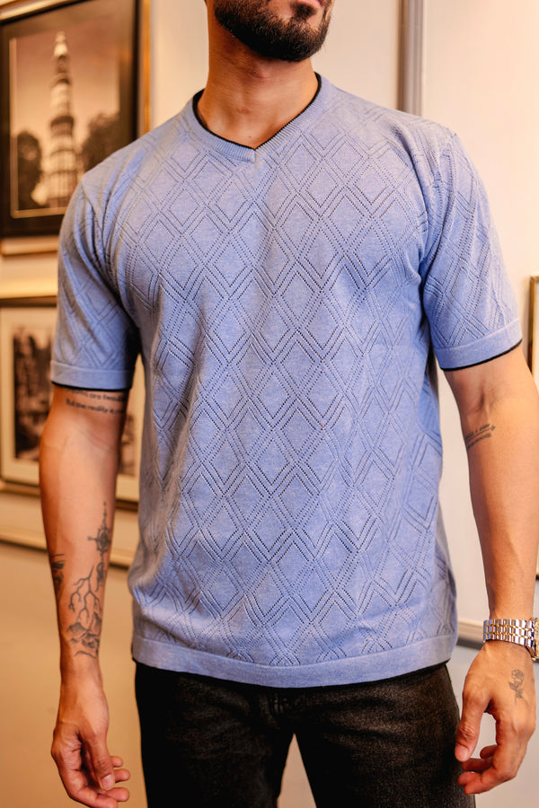 Drift Skyblue Melange Knitted Cotton T-Shirt