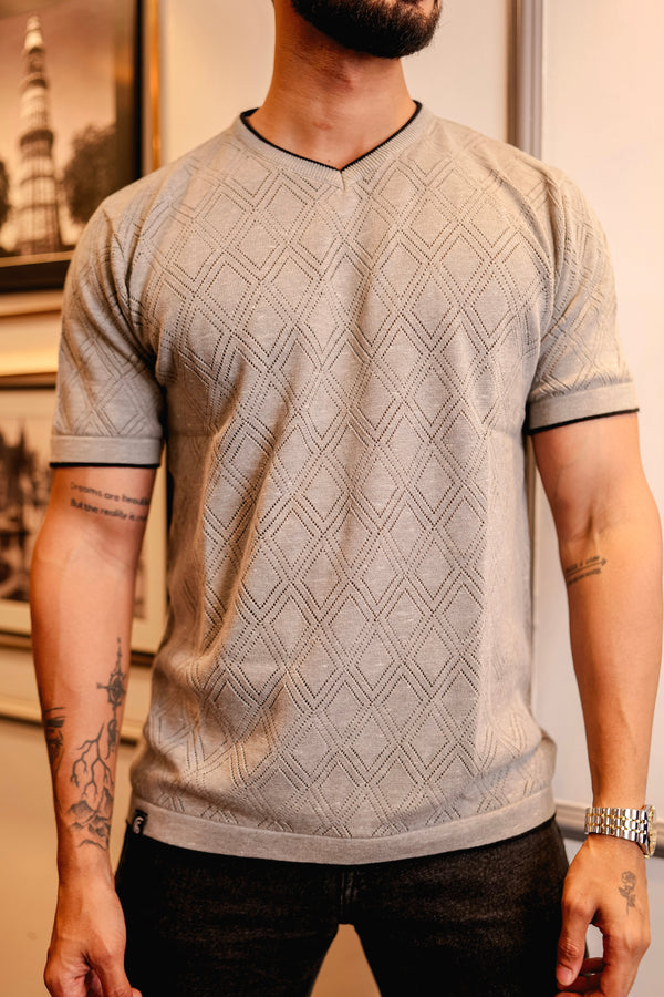 Drift Grey Melange Knitted Cotton T-Shirt