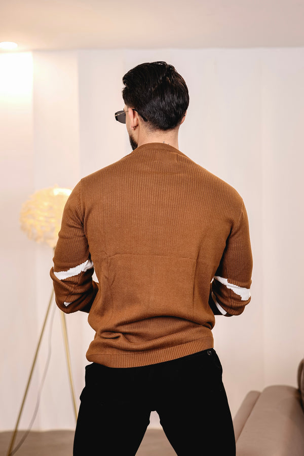Drip Chocolate Brown With White Knitted Cotton Full Sleeves T-Shirt