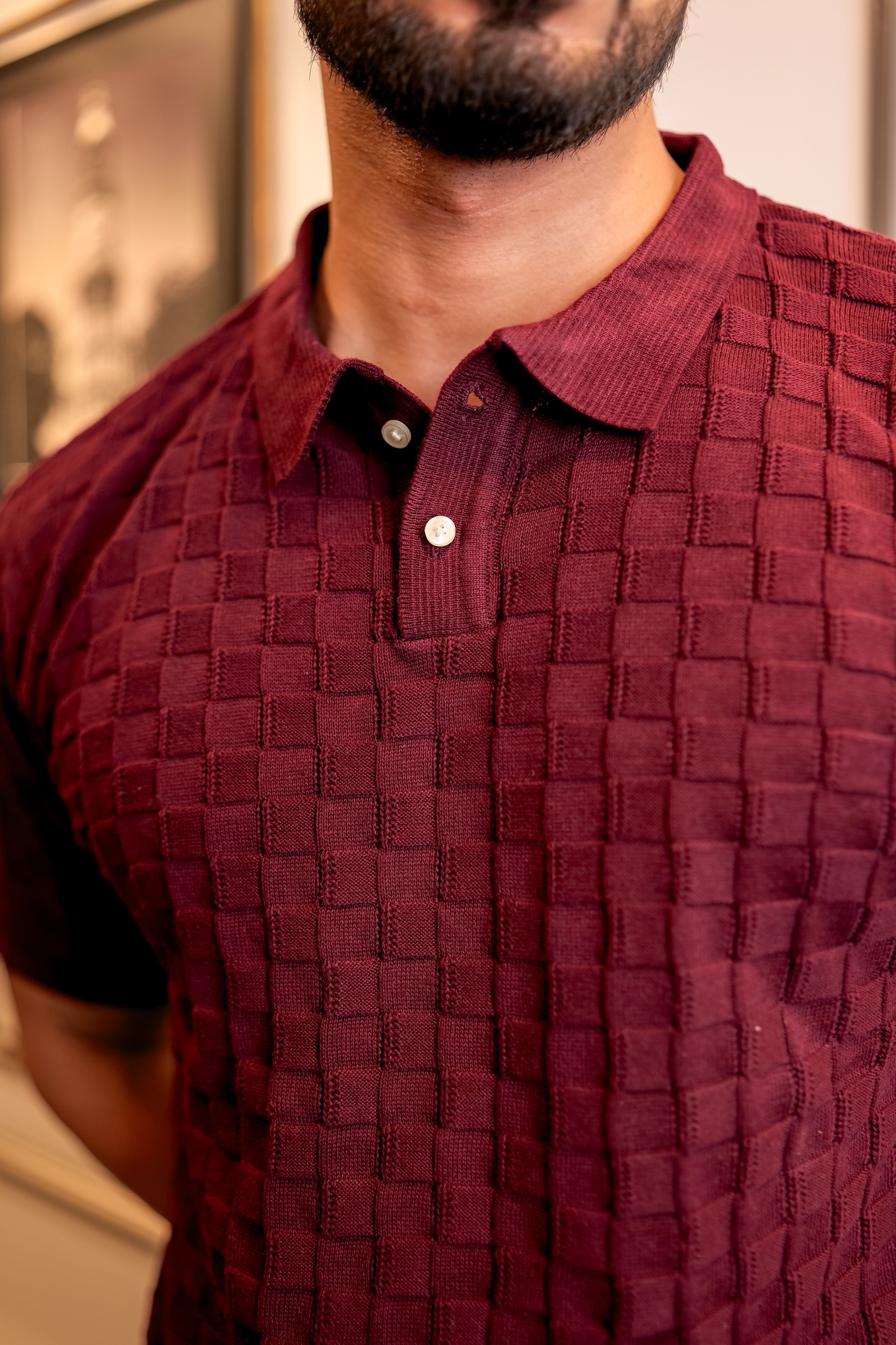 Mornik Maroon Knitted Cotton Polo T-Shirt