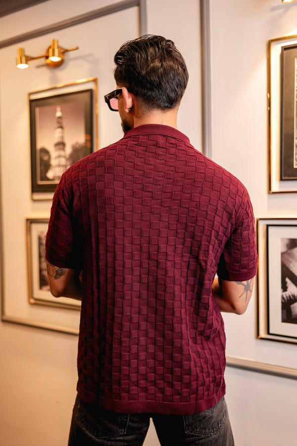 Mornik Maroon Knitted Cotton Polo T-Shirt