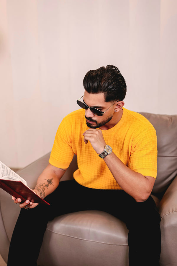 Turmeric Yellow Knitted Cotton T-Shirt