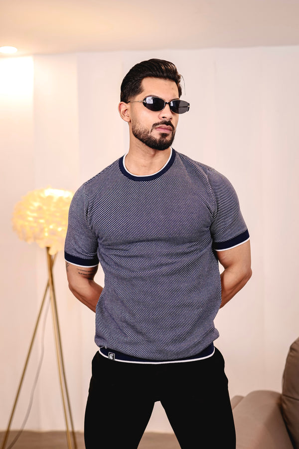Liarko Navyblue With White Knitted Cotton T-Shirt