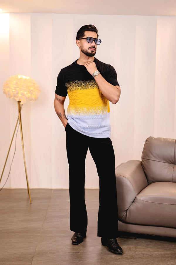 Flex Yellow Multicolour Knitted Cotton T-Shirt