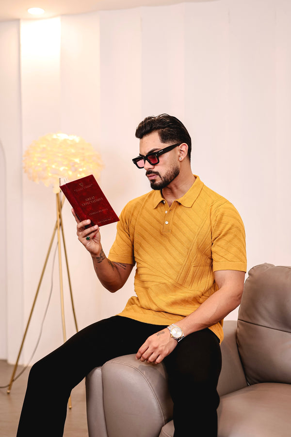 Butterscotch Yellow Knitted Cotton Polo T-Shirt