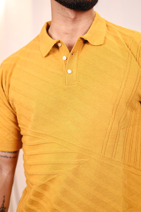 Butterscotch Yellow Knitted Cotton Polo T-Shirt