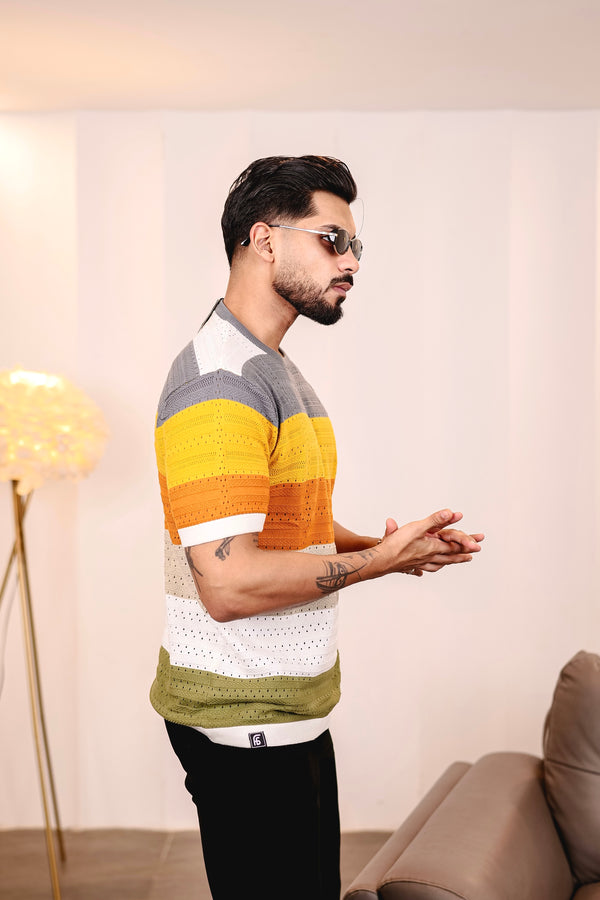 Mirage Grey Multicolour Knitted Cotton T-Shirt