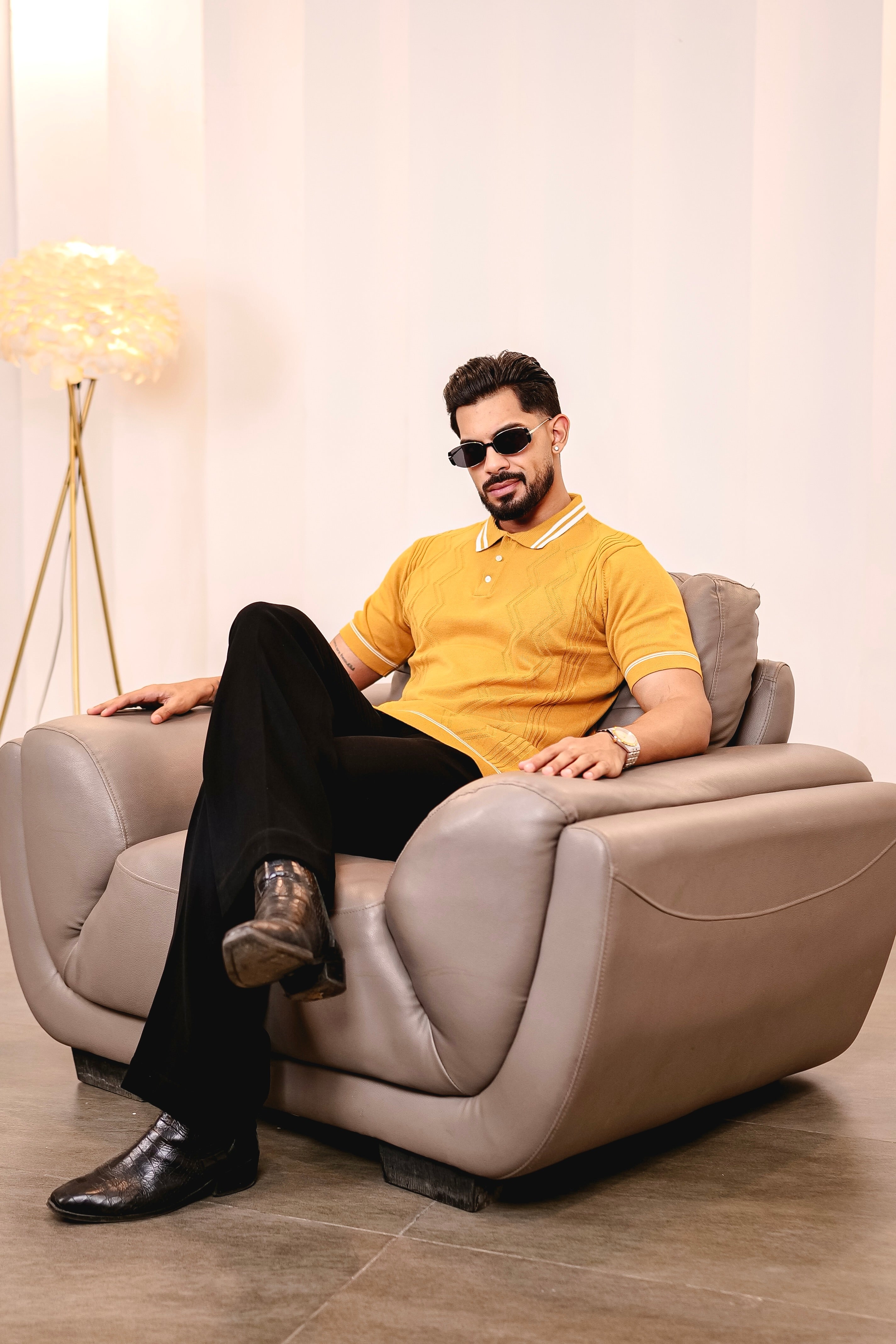 Crosian Yellow Knitted Cotton Polo T-Shirt
