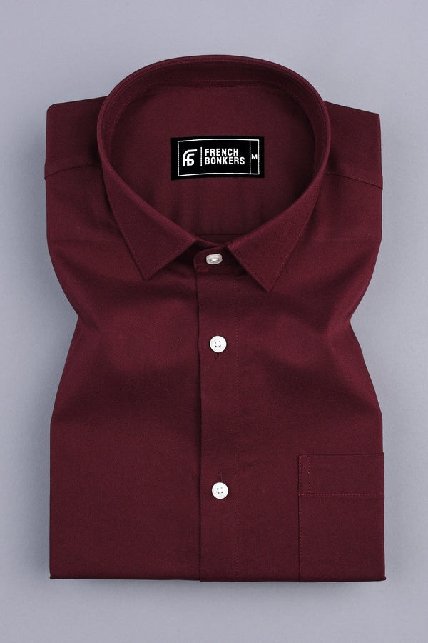 Vinous red creape solid cotton shirt