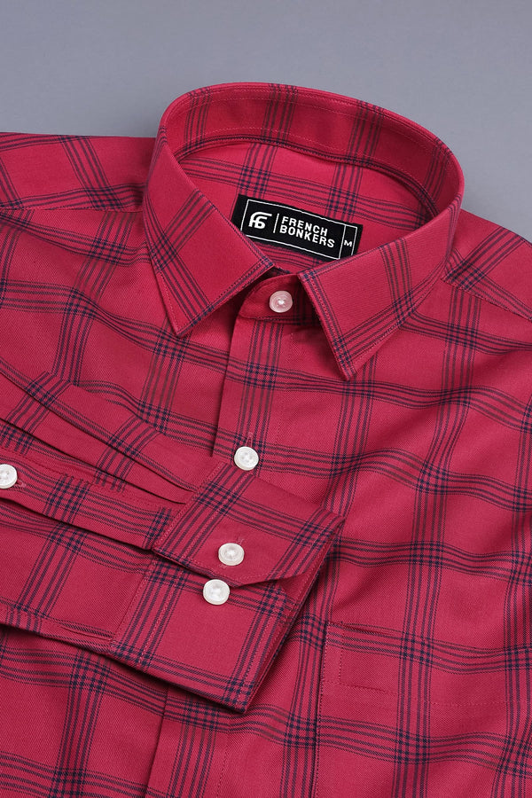 Carrot red with navy blue box check shirt