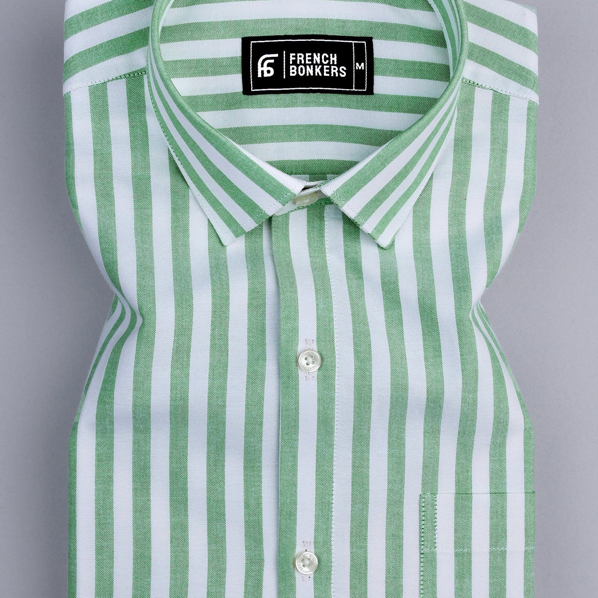White with green stripe shirt