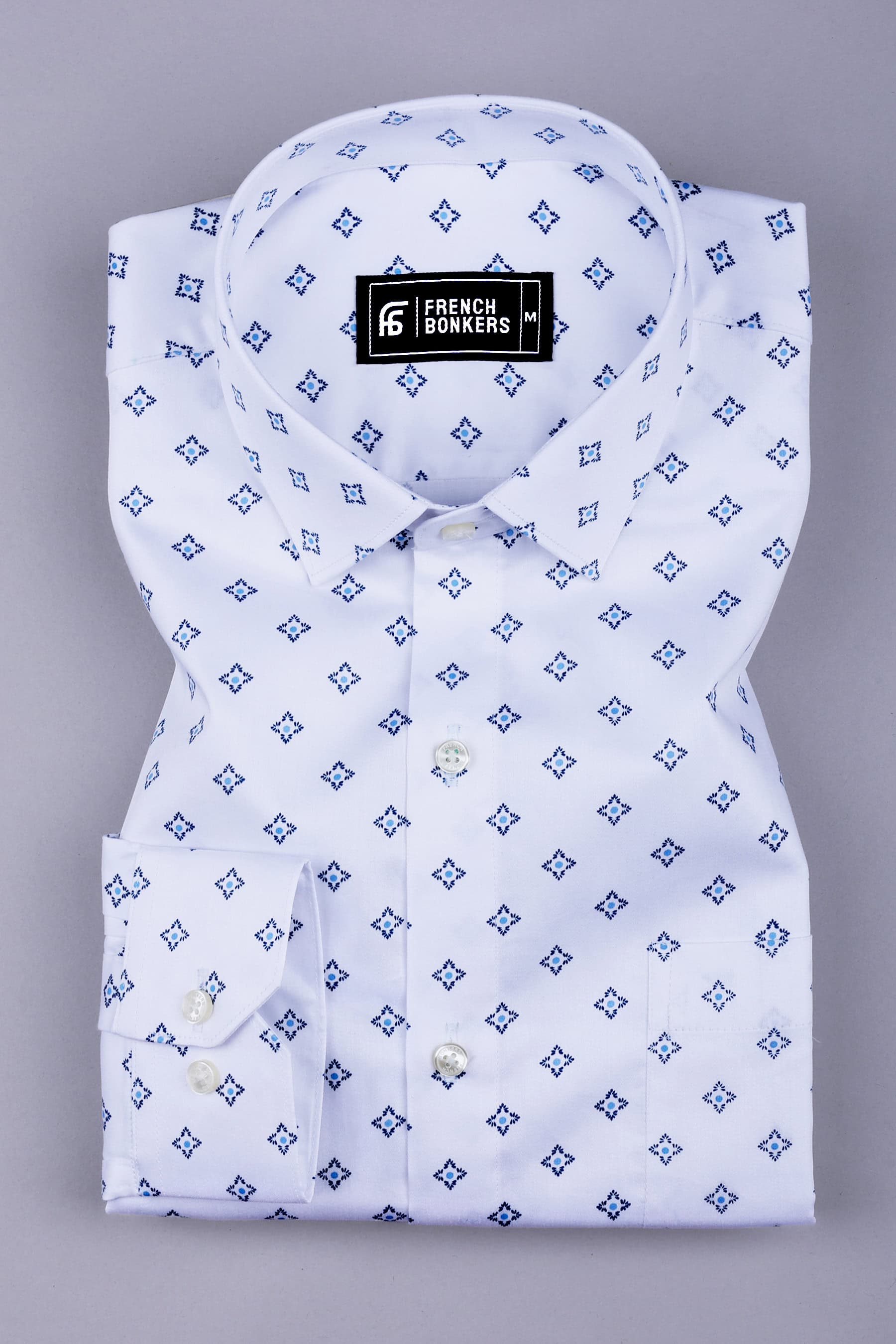 Floral white with blue printed cotton shirt