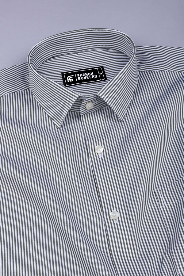 White with grey stripe cotton shirt