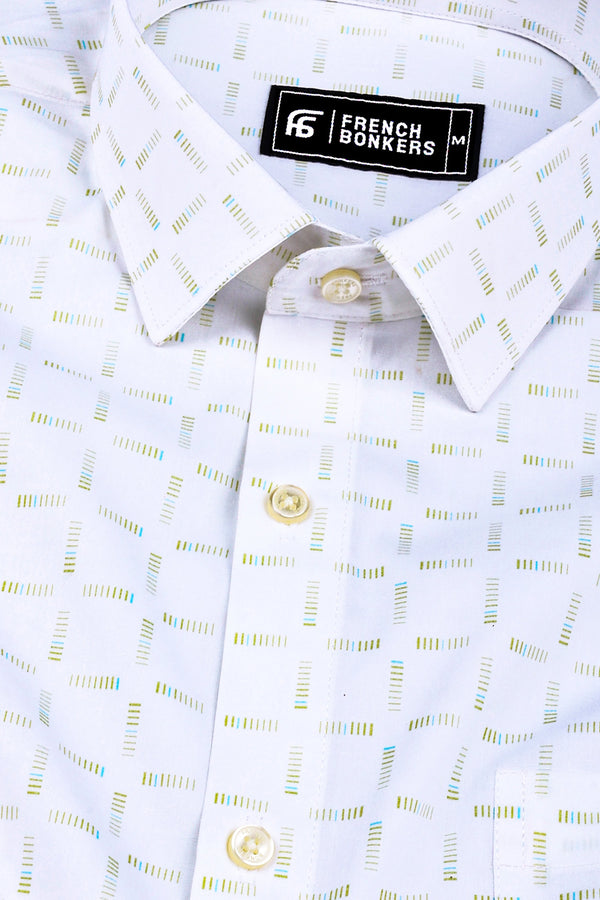 White with radiation pattern printed cotton shirt