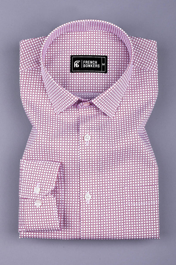White with red rhombus shape printed cotton shirt