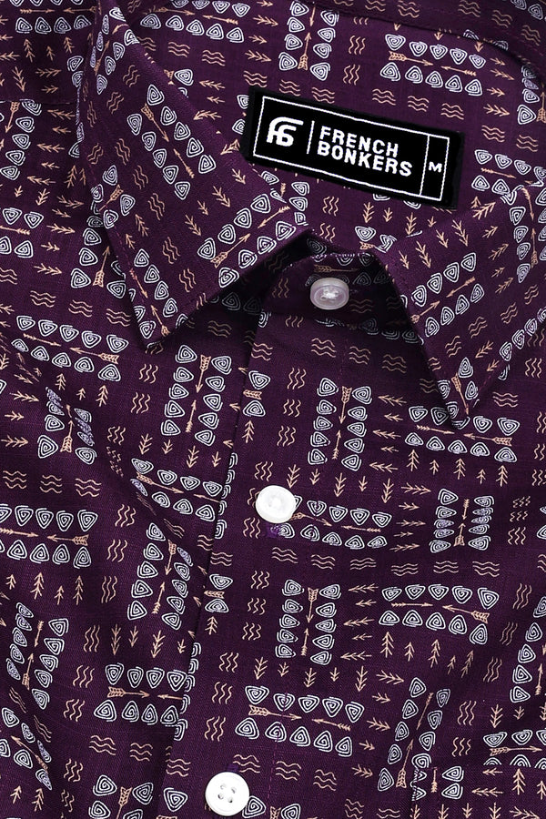 Purple With White Printed Shirt
