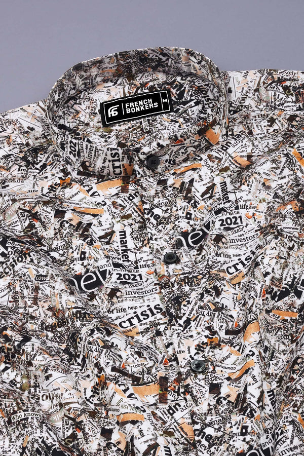 Multicolor Newspaper Printed Cotton Shirt