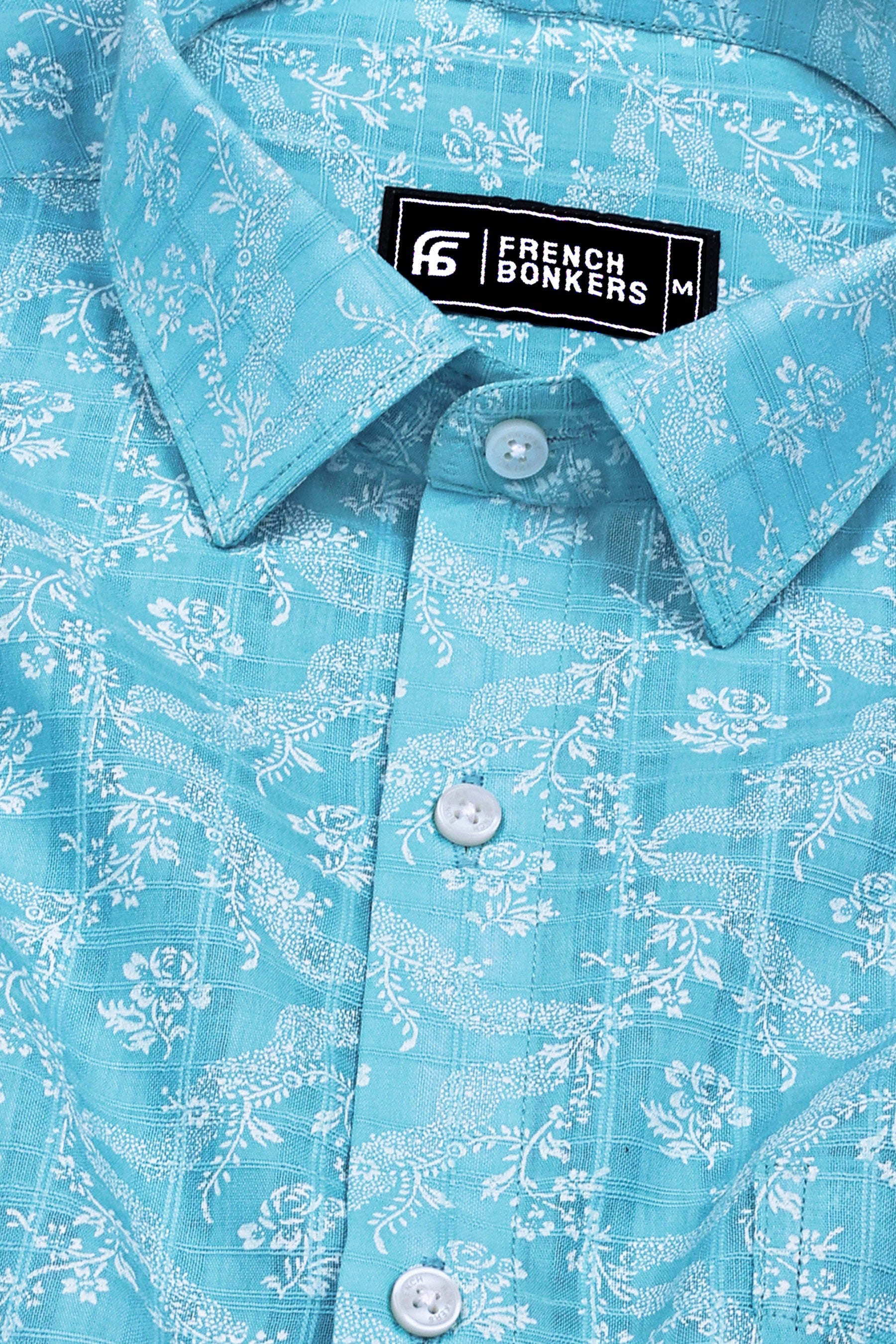 Sky Blue With White Floral printed Cotton Shirt