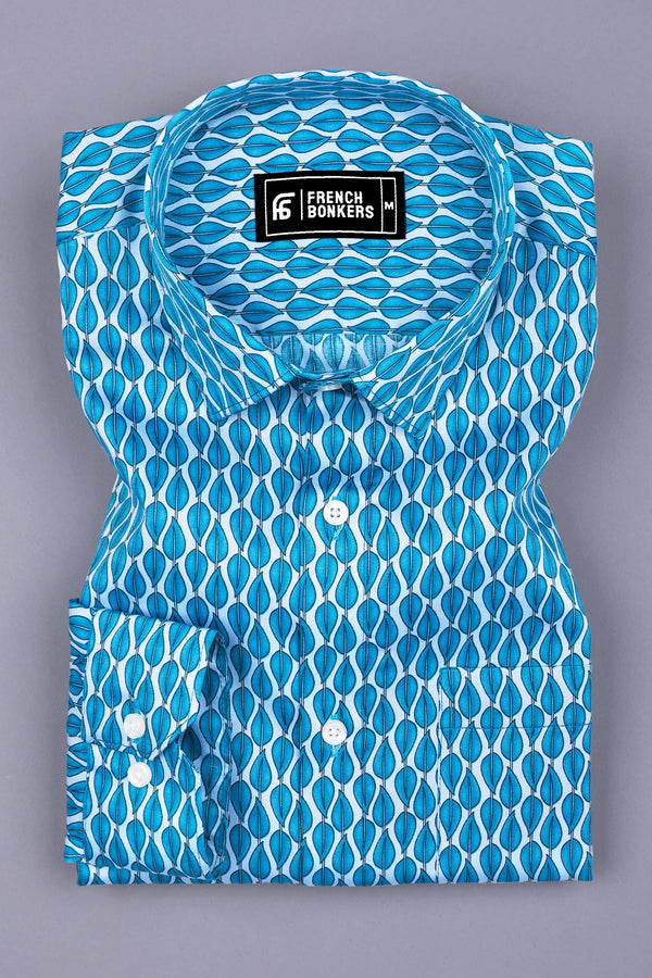 Blue Leaves With White Printed Shirt