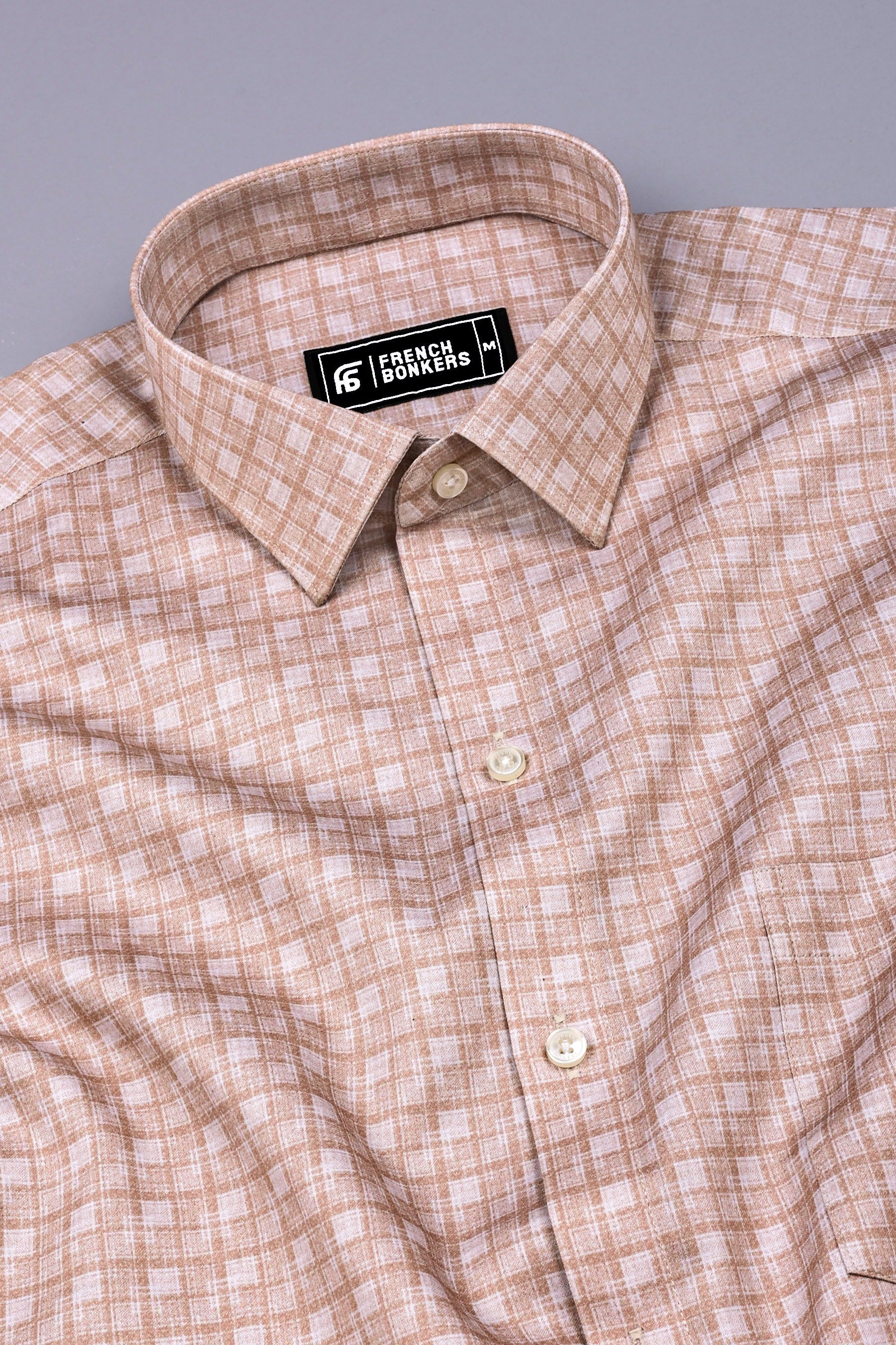 Desert Sand Check Pattern Printed Cotton  Shirt