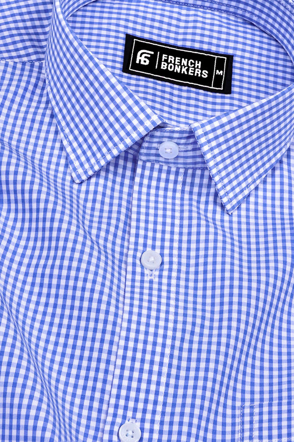 Blue With Light  White Pin Check Cotton Shirt