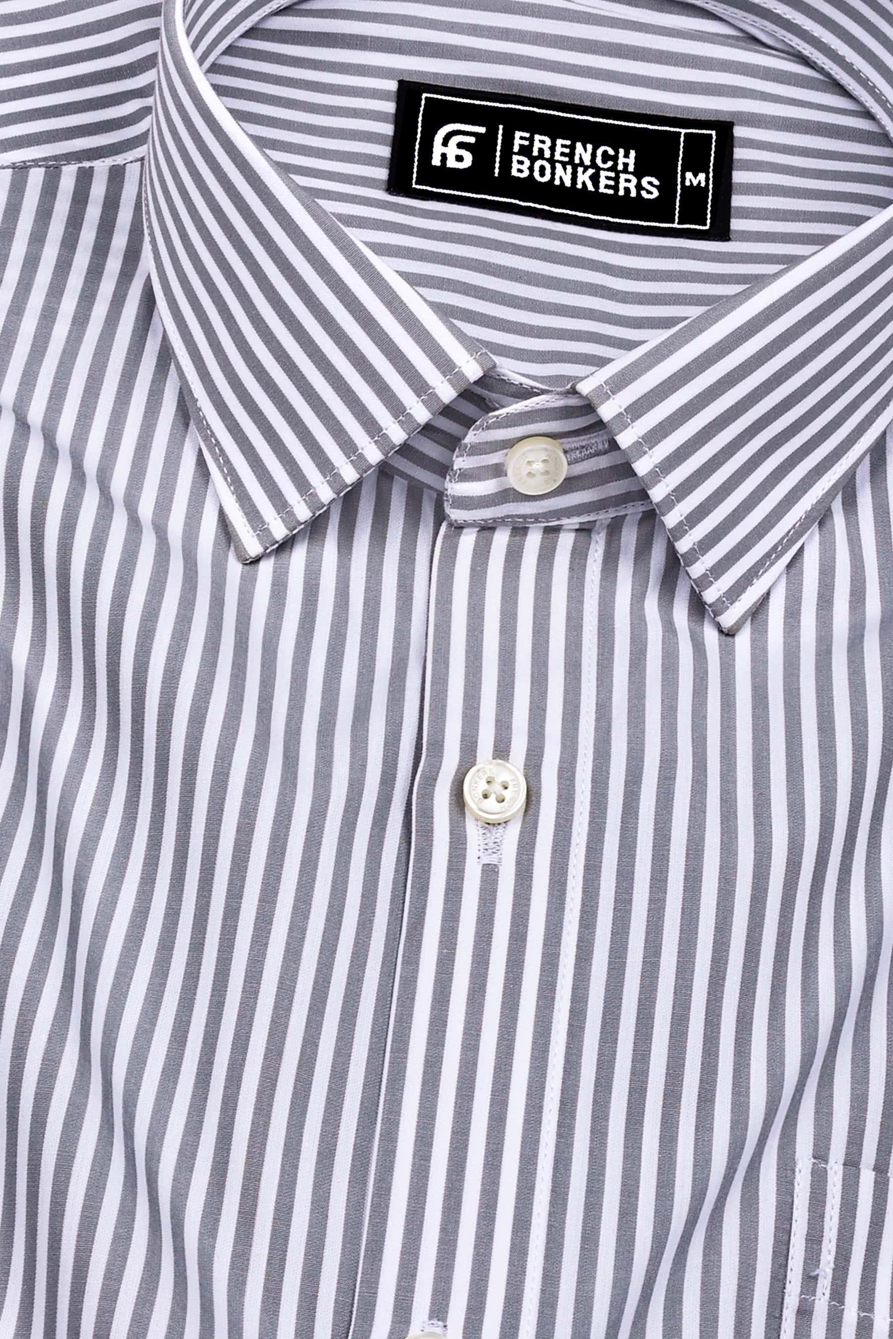 White With Gray Pencil Stripe Cotton Shirt