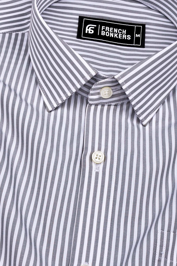 White With Gray Pencil Stripe Cotton Shirt