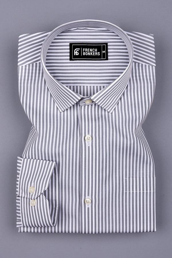 White With Gray Pencil Stripe Cotton Shirt