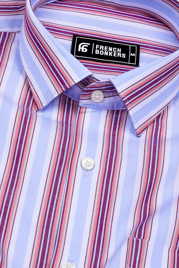 Sky Blue With Multicolor Stripe Cotton Shirt