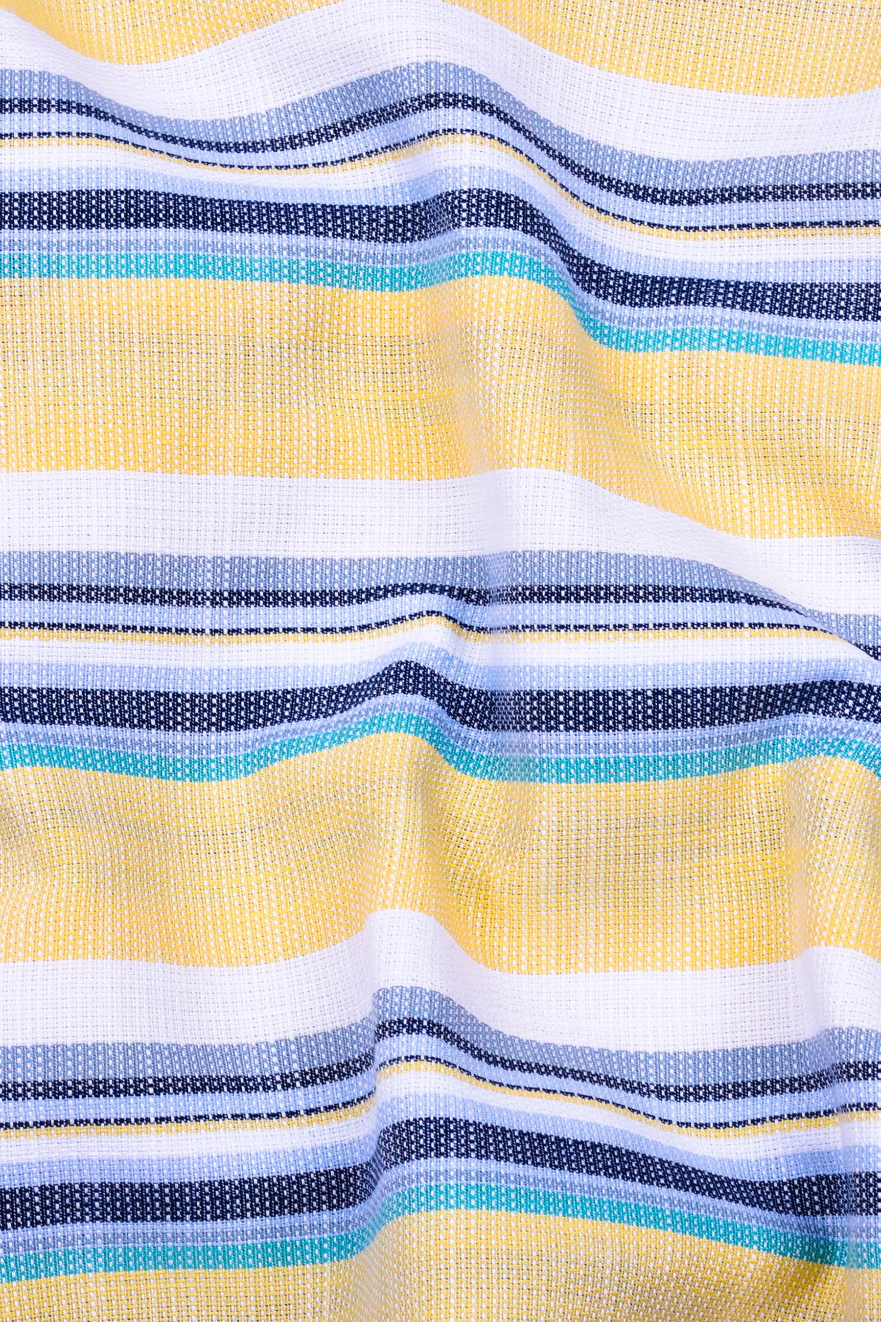 Yellow Multicolor Dobby Stripe Cotton Shirt
