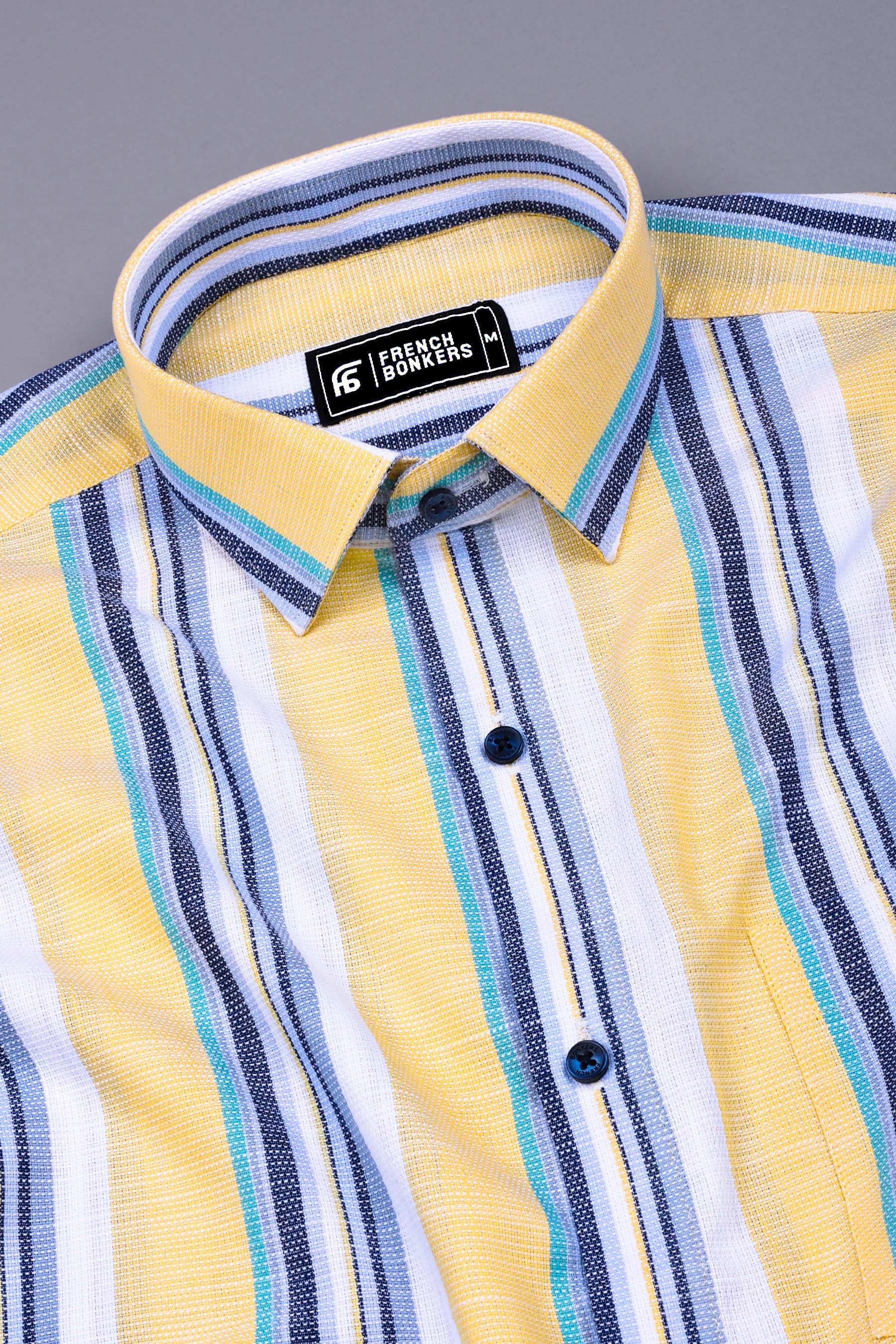 Yellow Multicolor Dobby Stripe Cotton Shirt