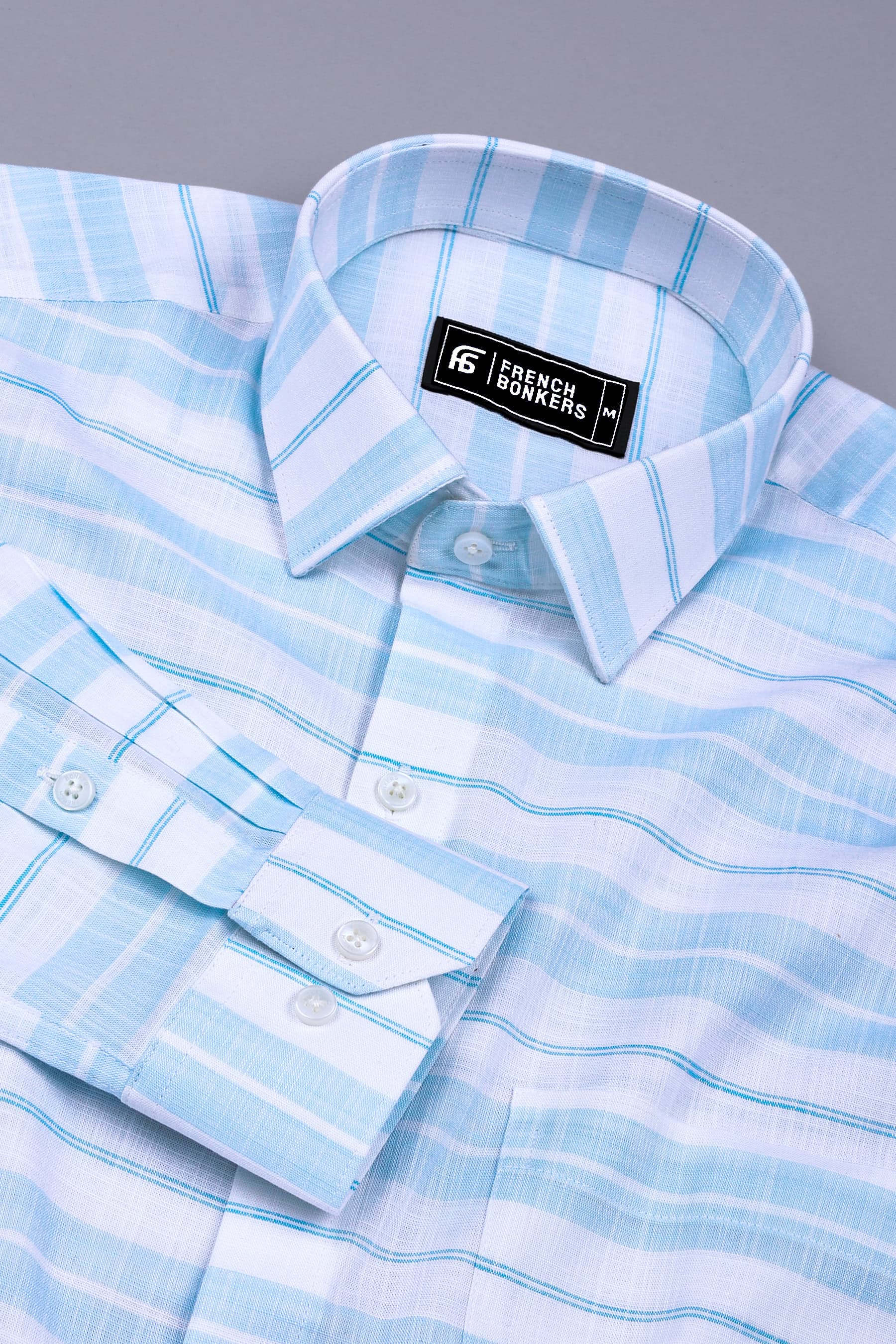 Sea Blue With White Stripe Amsler Cotton  Shirt