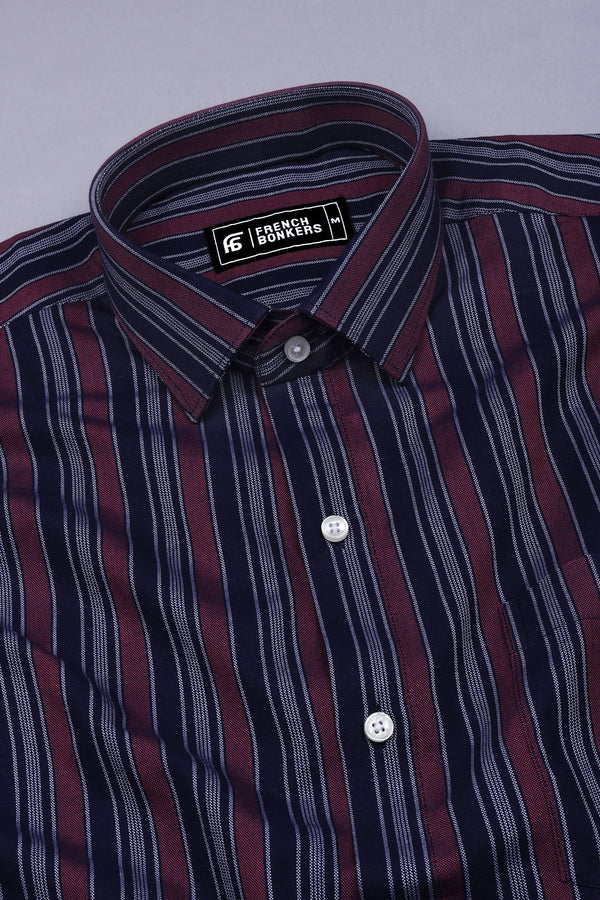 Navyblue With Red And White Stripe Cotton Shirt