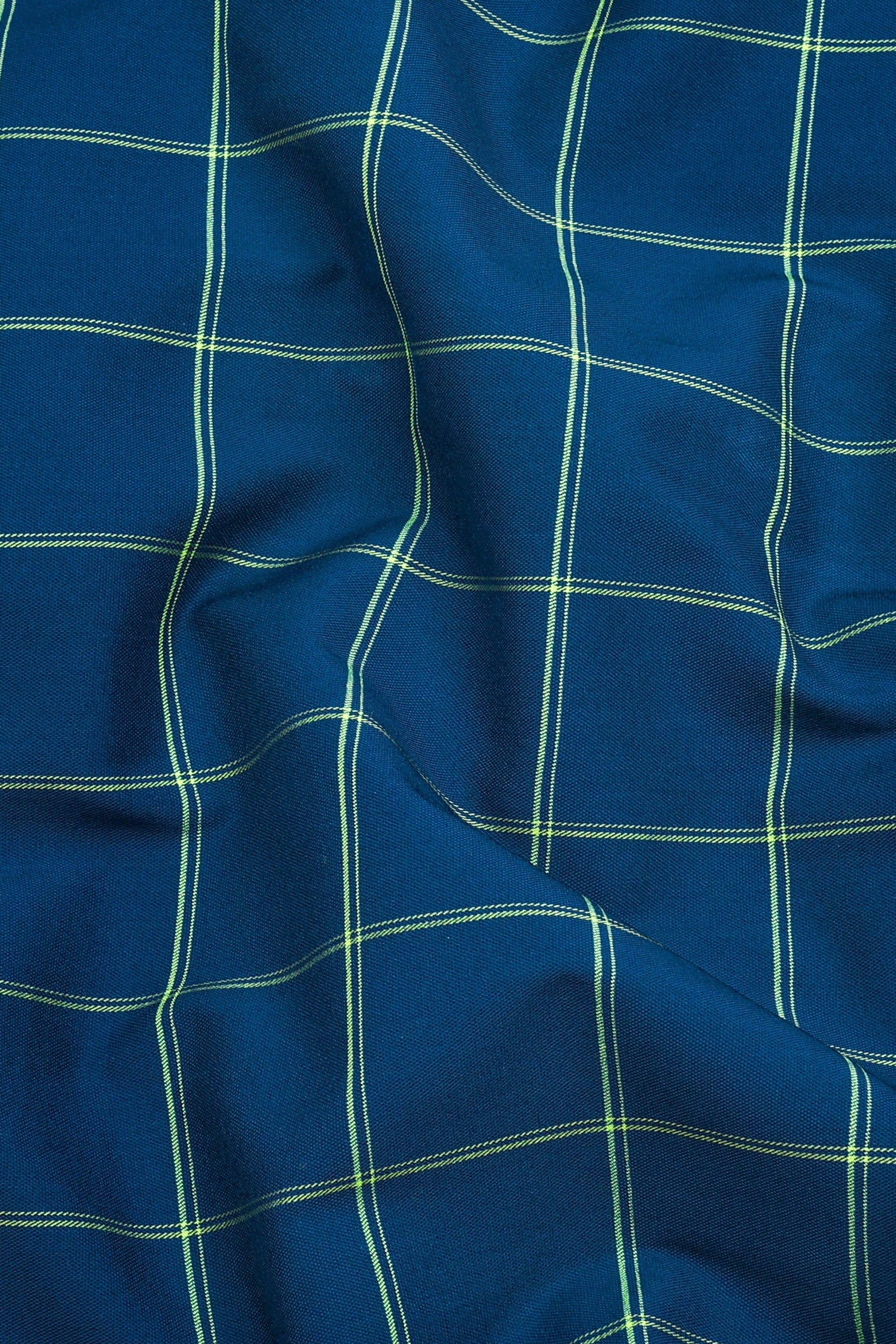 Peacock Blue With yellow Windowpane Check Shirt