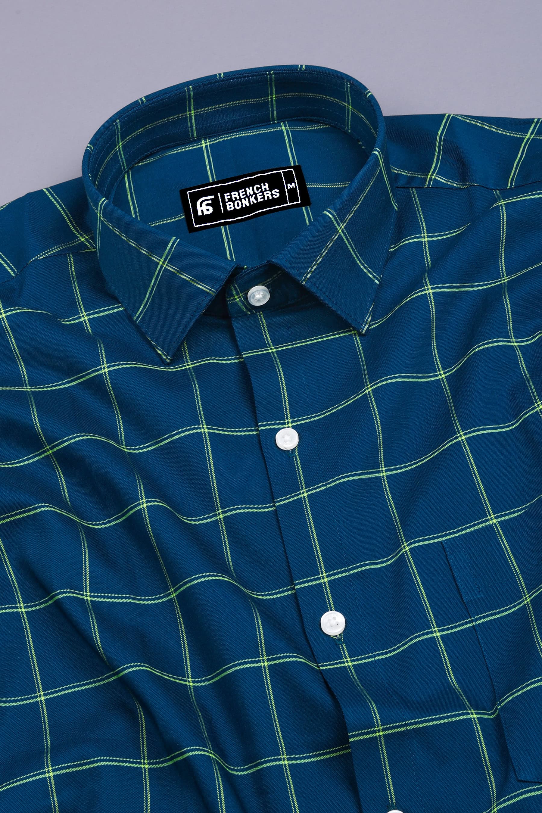 Peacock Blue With yellow Windowpane Check Shirt