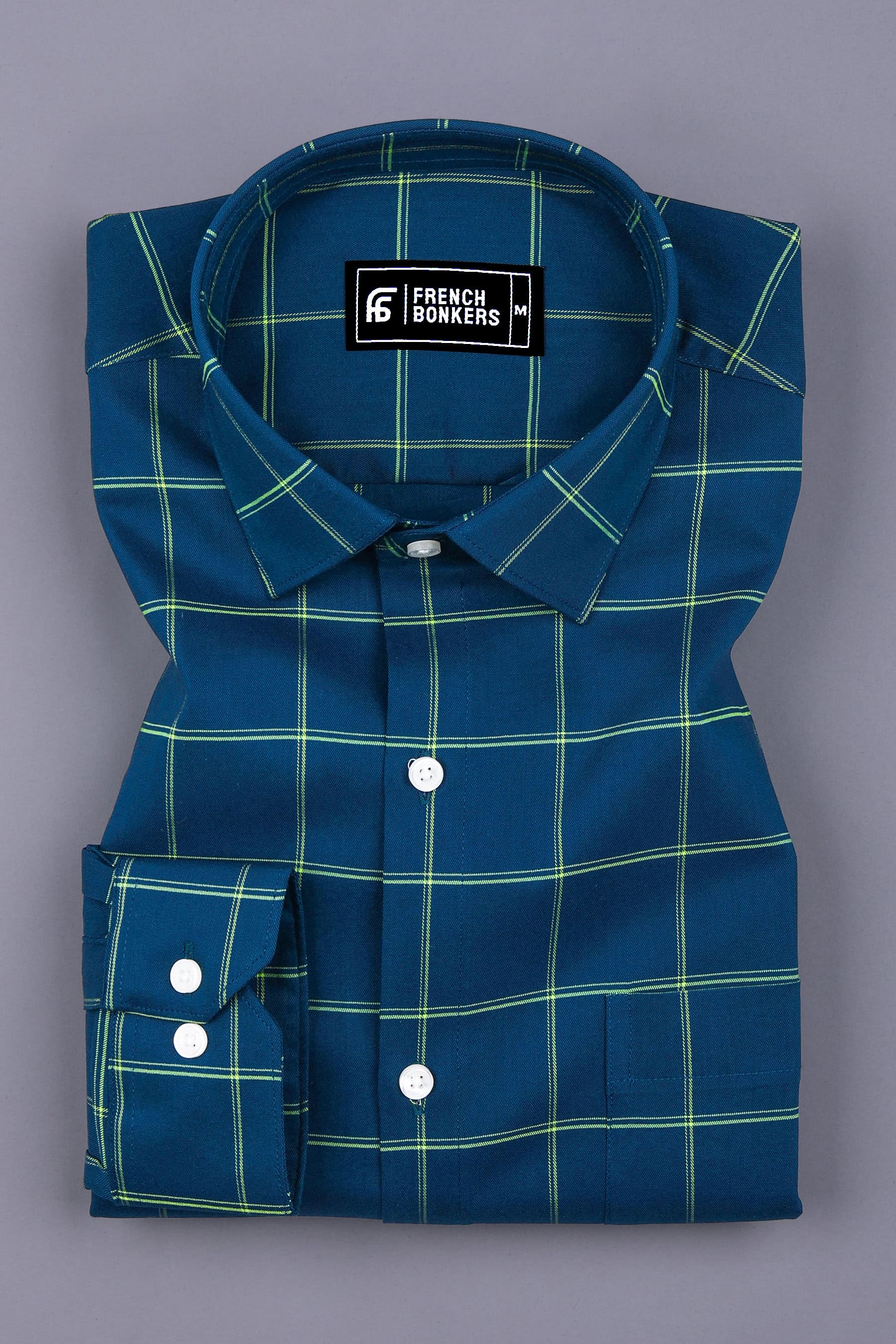 Peacock Blue With yellow Windowpane Check Shirt
