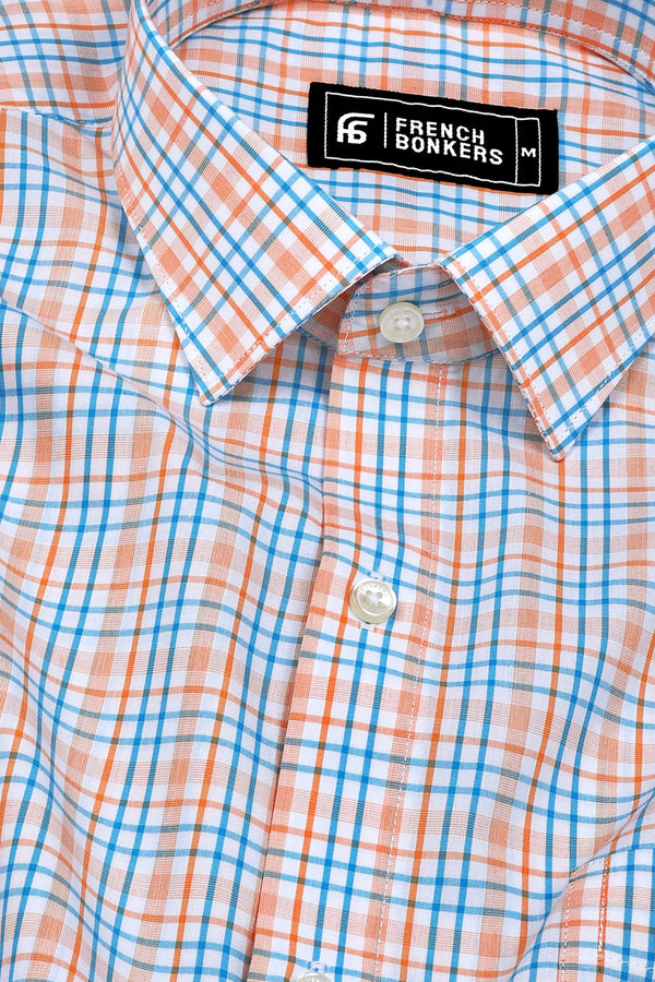 Orange With Blue Check Shirt