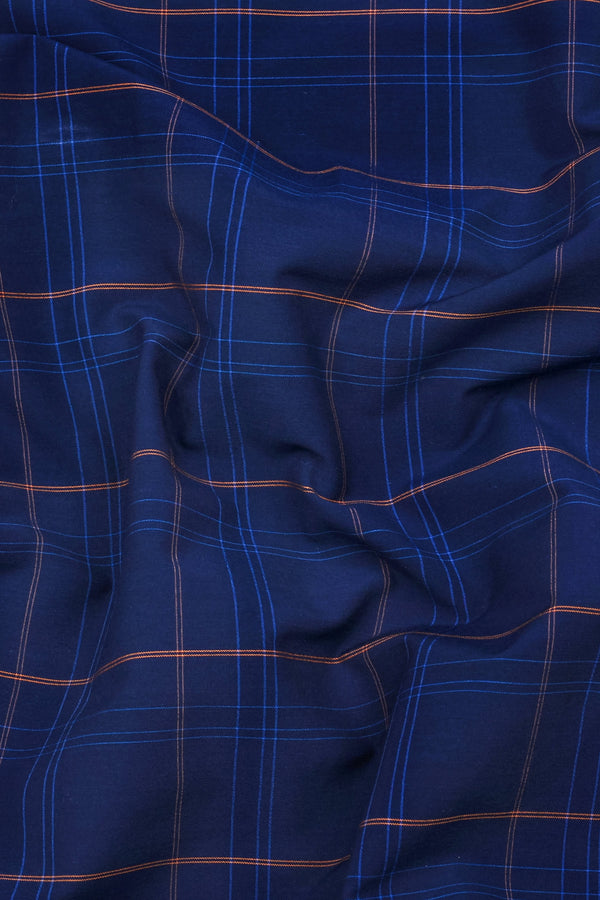 Indigo Blue With Orange windowpane Check Shirt