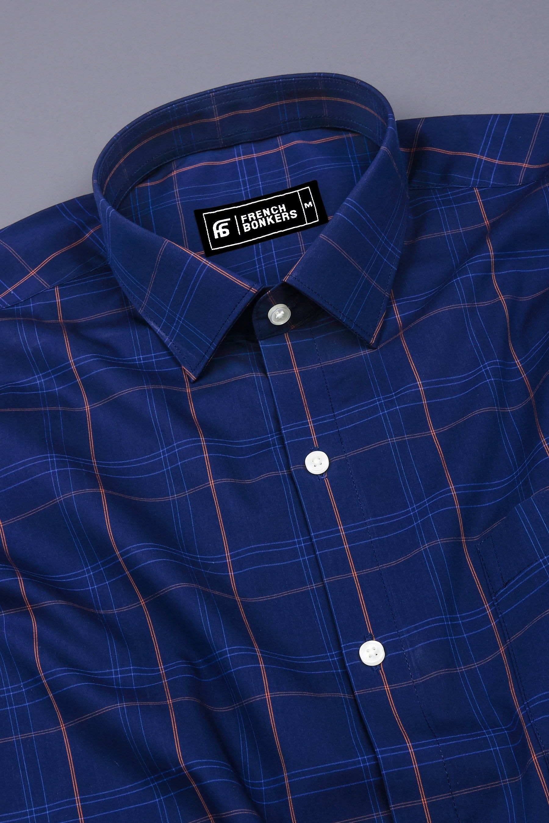 Indigo Blue With Orange windowpane Check Shirt