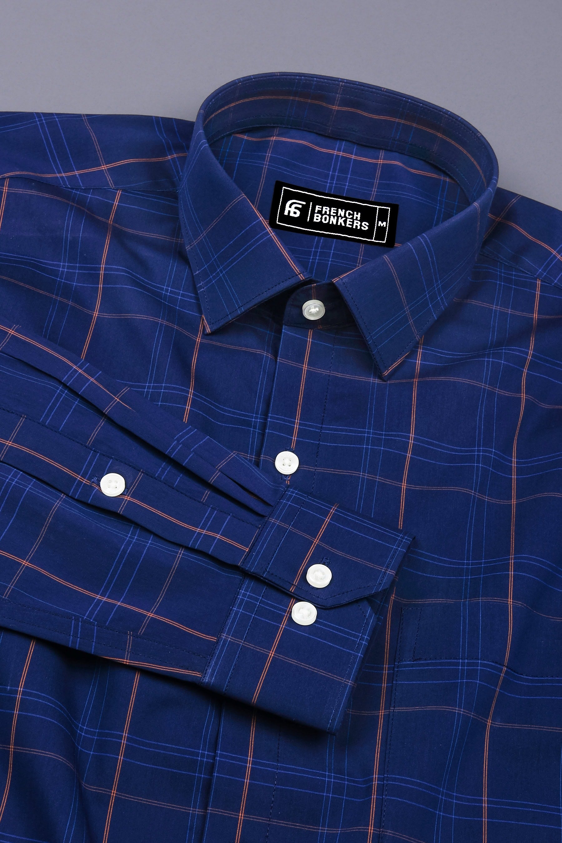 Indigo Blue With Orange windowpane Check Shirt