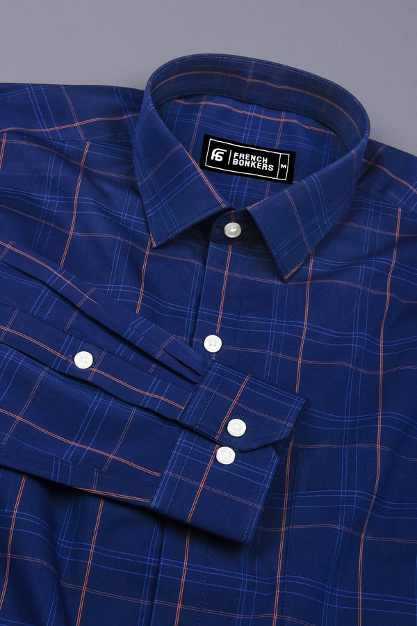 Indigo Blue With Orange windowpane Check Shirt