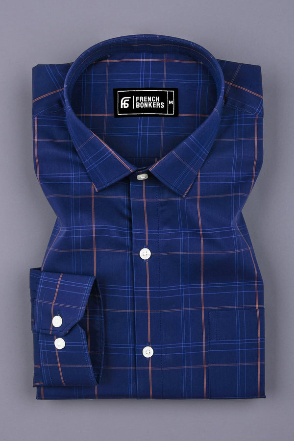 Indigo Blue With Orange windowpane Check Shirt